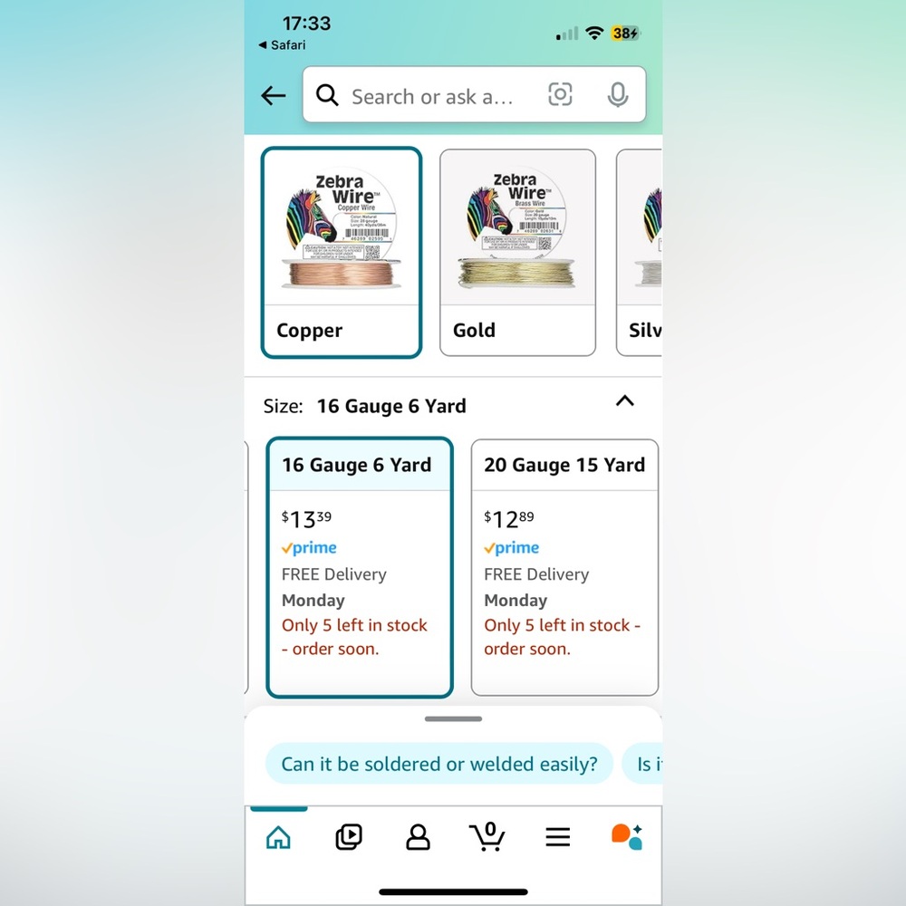 Zebra Wire™, Copper Wire
Color: Natural Size: 16 gauge Length: 6yds/5m - Picture 2 of 4